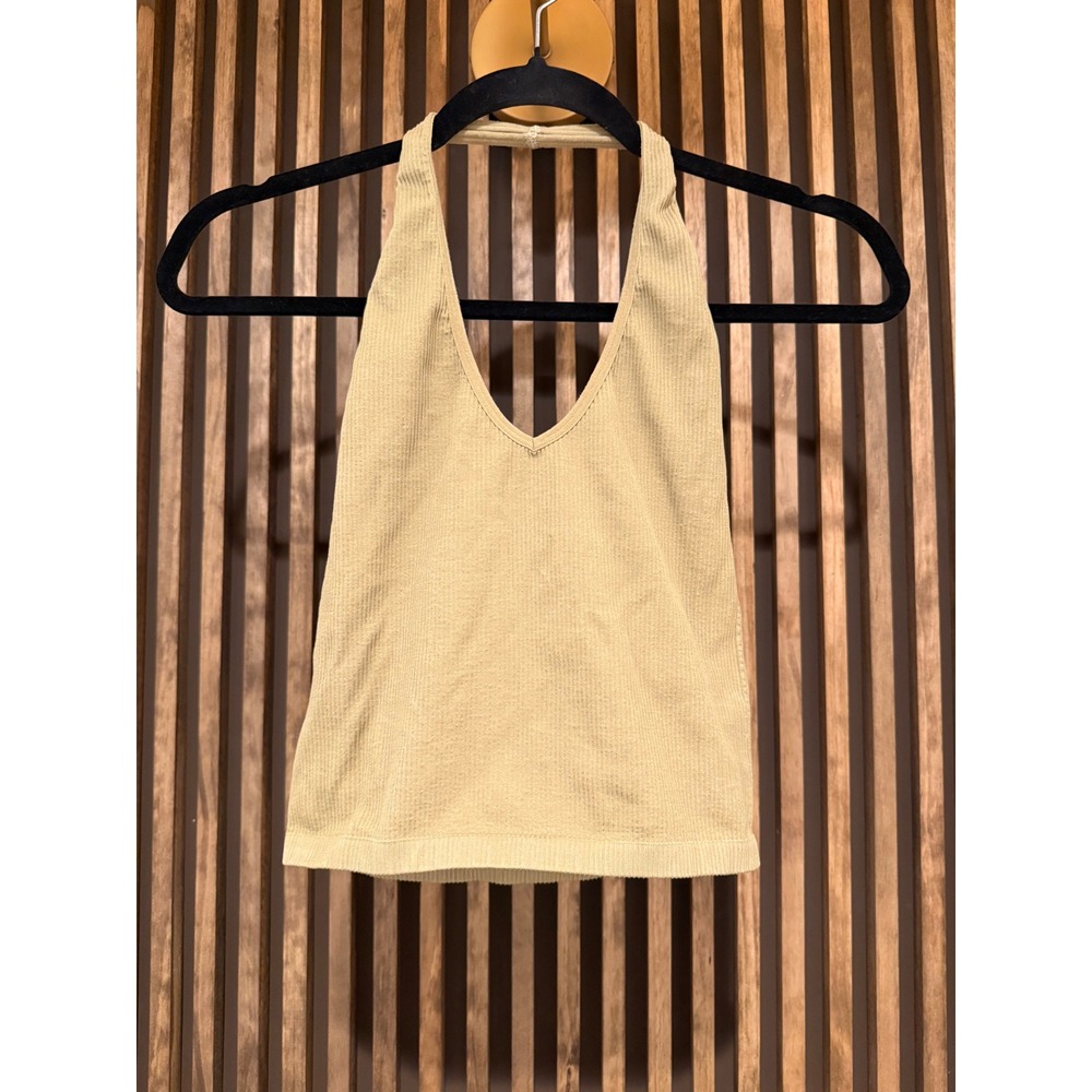 Halter Tank Top‎ Sleeveless Crop Top Beige Casual Basic Women's